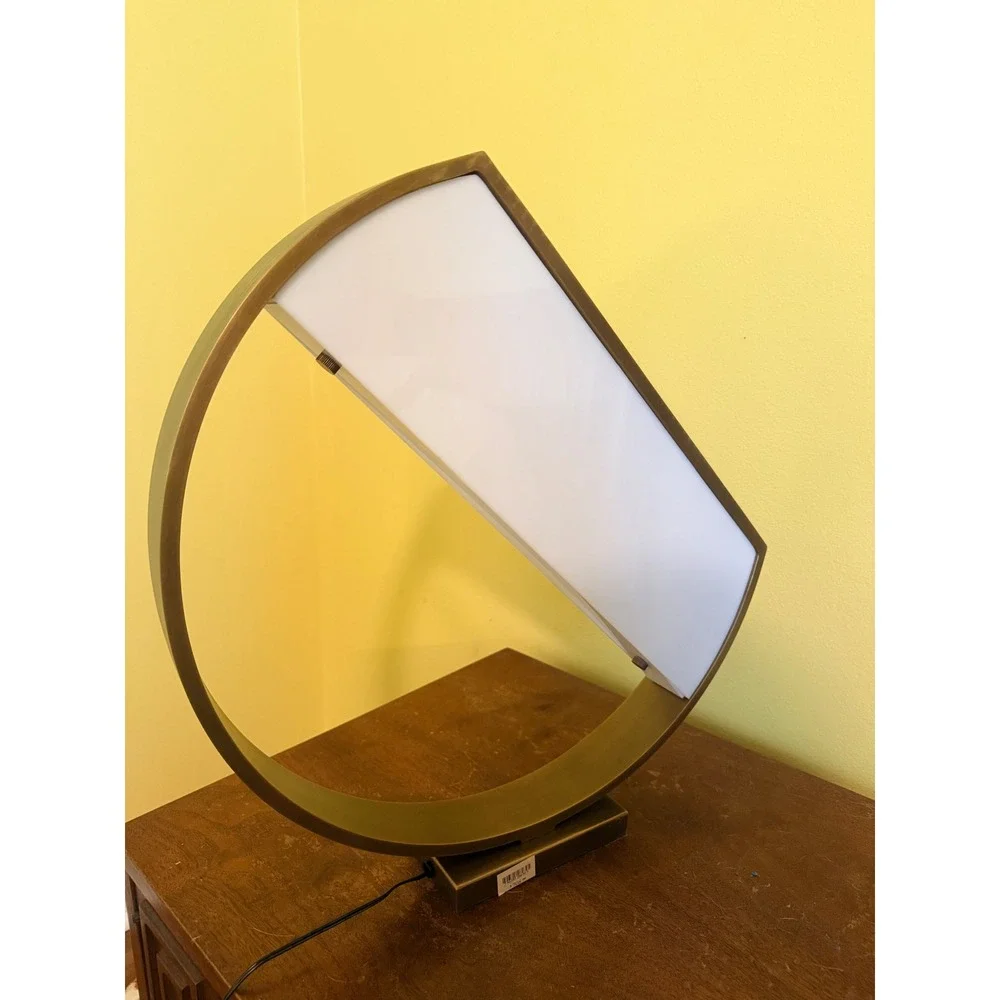 Arteriors Luna Modern Geometric‎ Accent Lamp Brushed Brass Circular White Shade